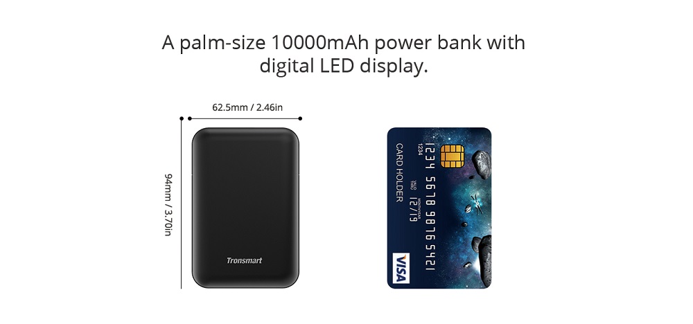 Tronsmart PB10 10000mAh Mini Power Bank with LED Display for iPhone Samsung Etc Devices