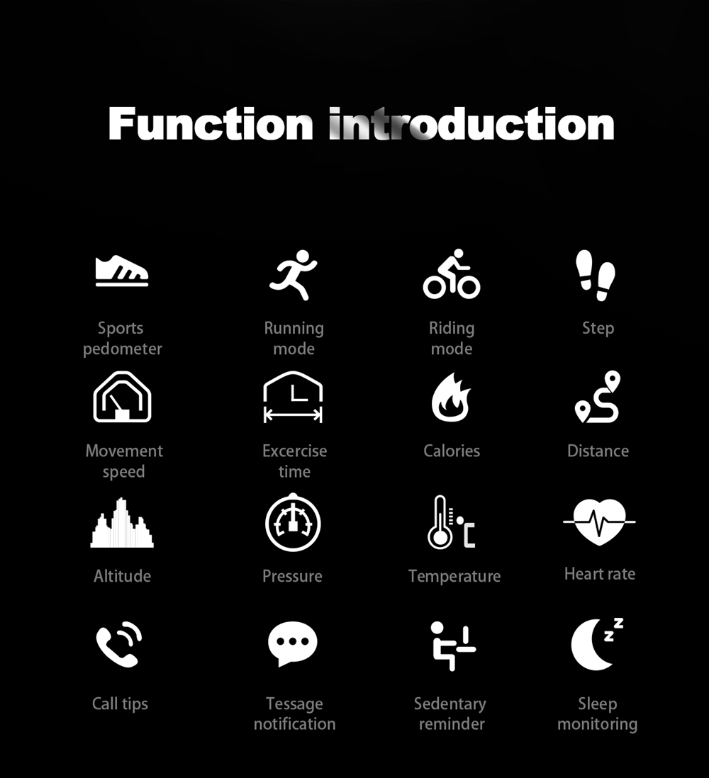 Makibes GT11 Smart Bracelet 0.96 Inch OLED Screen IP67 Built-in GPS Heart Rate Monitor Multi-sport Mode - Black