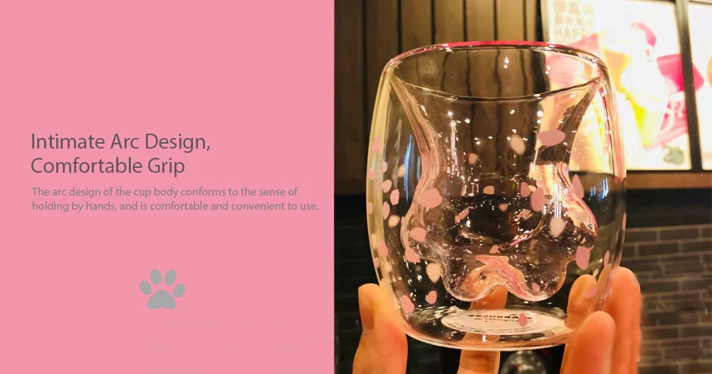 3D Cat Paw Cups Shaped Double-walled Vessel Claw Glass Mug - Transparent