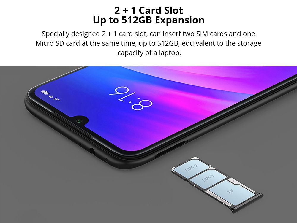 Xiaomi Redmi 7 6.26 Inch 4G LTE Smartphone Snapdragon 632 2GB 16GB 12.0MP+2.0MP Dual Cameras MIUI 10 Touch ID IR Remote Control - Black