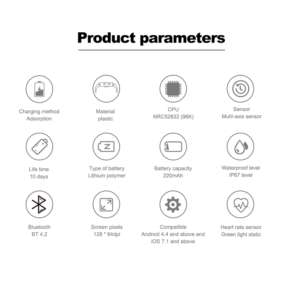 Makibes GT11 Smart Bracelet 0.96 Inch OLED Screen IP67 Built-in GPS Heart Rate Monitor Multi-sport Mode - Black