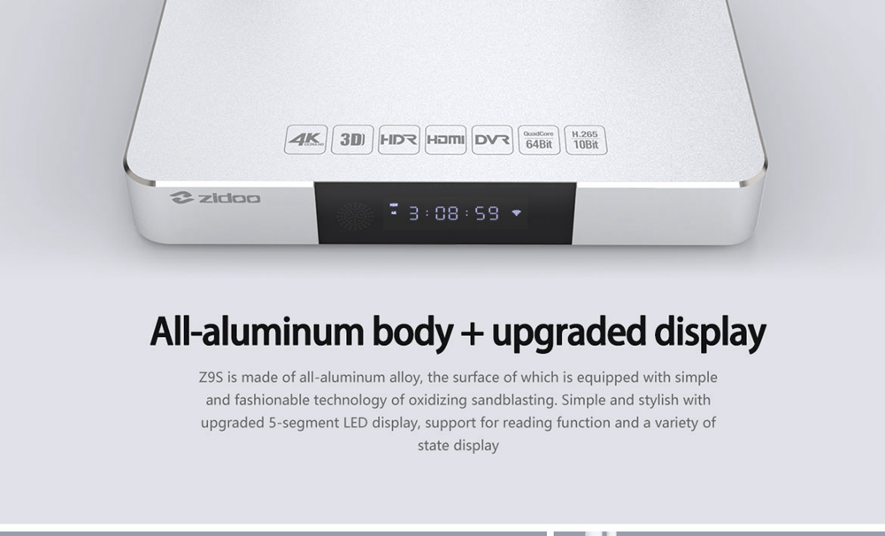 ZIDOO Z9S Realtek RTD1296 Android  2GB/16GB Blue-ray Navigation 4K UH TV Box  Dual Band WIFI Gigabit LAN SATA 3.0 USB 3.0 Bluetooth