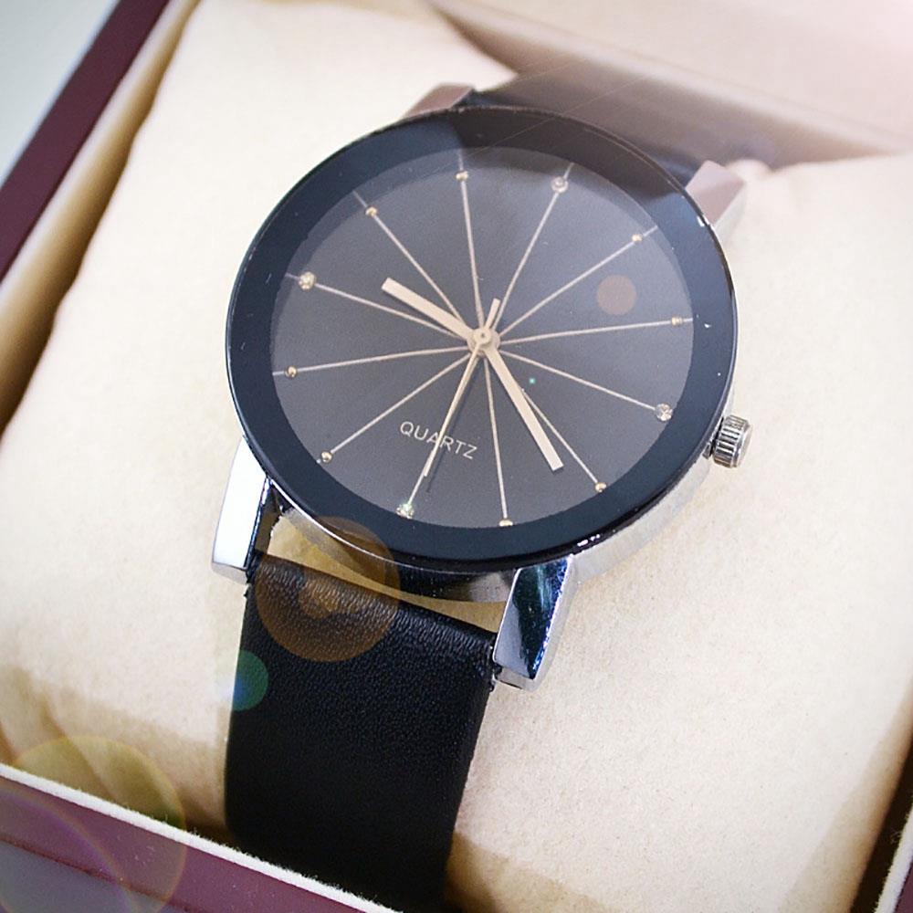 Men Leather Analog Quartz Watch - Black