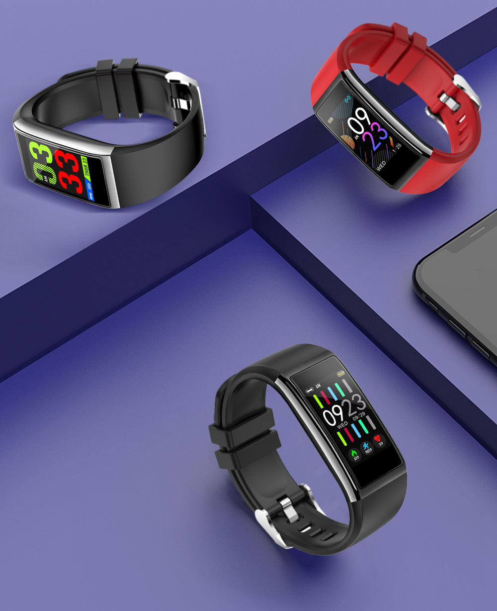 Makibes HR9 Smart Bracelet 1.14 Inch IPS Color Screen Continuous Heart Rate Monitor IP68 Water Resistant - Black