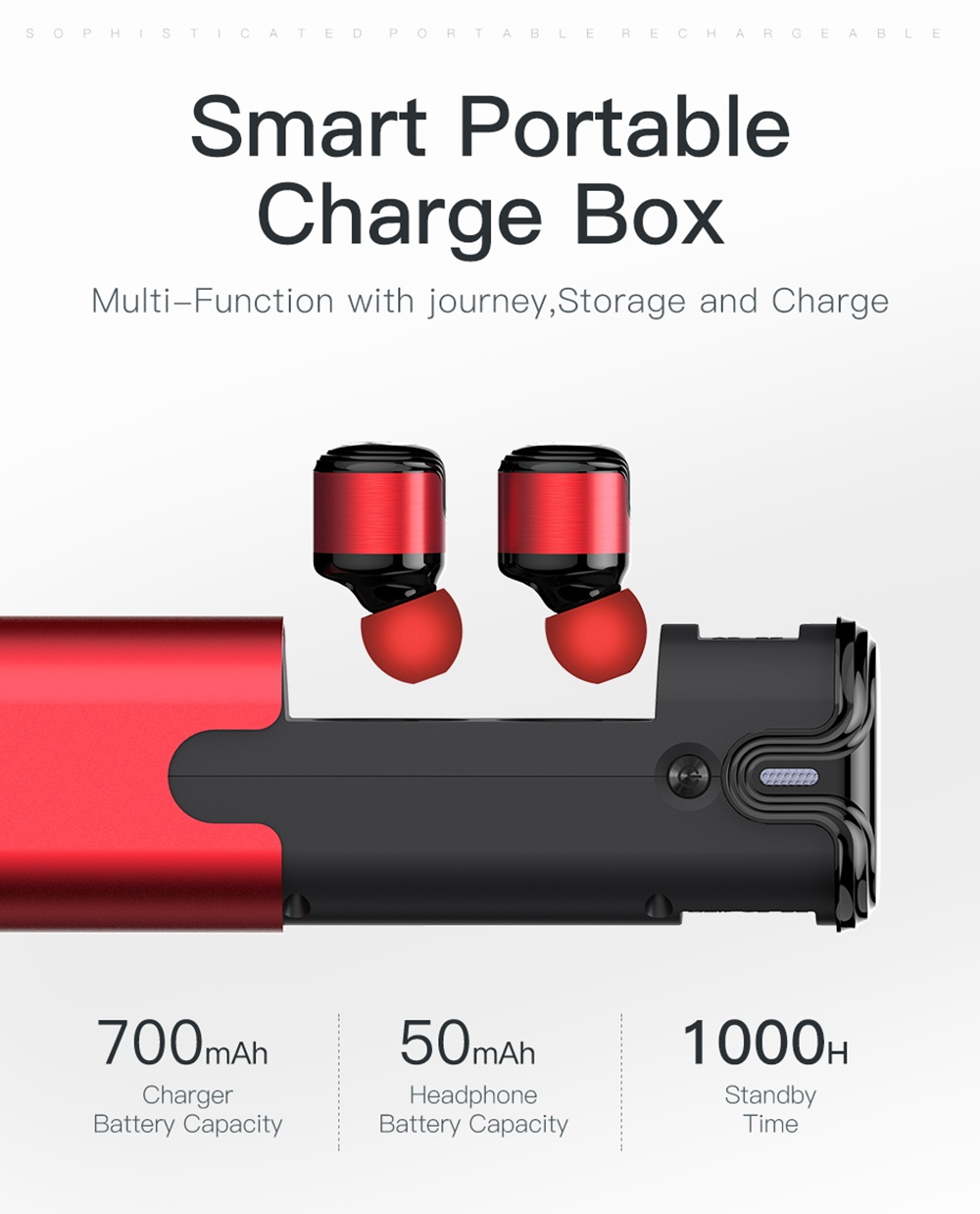 Awei T8 TWS Bluetooth 4.2 3D Stereo Wireless In-Ear Earphones Charging Box 700 mAh - Red