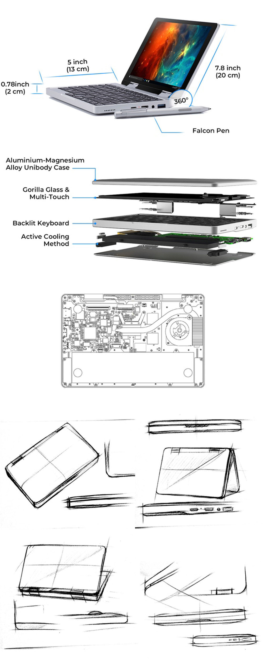 Topjoy Falcon 8-Inch Mini Laptop Intel&reg; Pentium&reg; Silver N5000 Quad-core IPS Screen 1920*1200 8GB RAM 256GB SSD Windows 10 - Silver