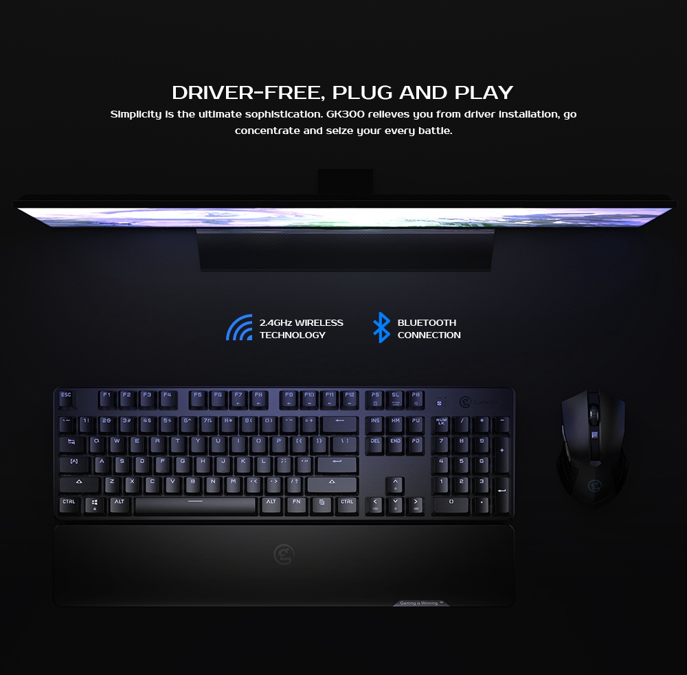 GameSir GK300 Wireless Bluetooth/2.4G Mechanical Gaming Keyboard TTC Blue Switch - Gray