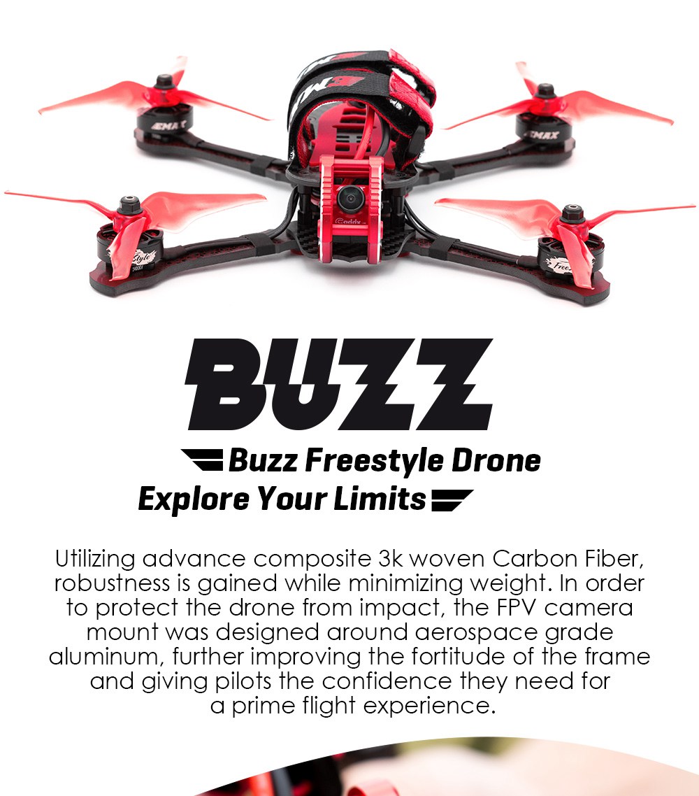 Emax Buzz Freestyle Drone With F4 3-6S 4IN1 45A 32Bit ESC 1700KV Motor Caddx Micro S1 CCD Cam BNF - Frsky XM+ Receiver