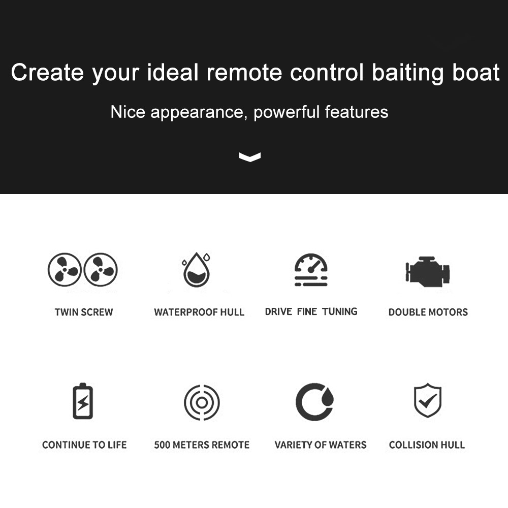 Flytec V500 500m Remote Distance Fishing Bait Double Motor 5.4km/h Fish Finder RC Boat - RTR/Black