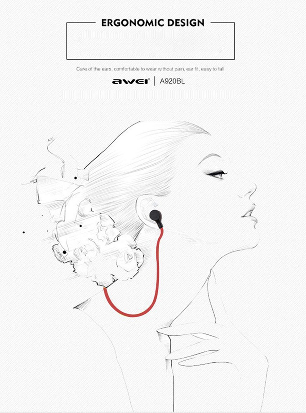 AWEI A920BL Bluetooth Earphones Magnetic CVC6.0 Noise Reduction - Red
