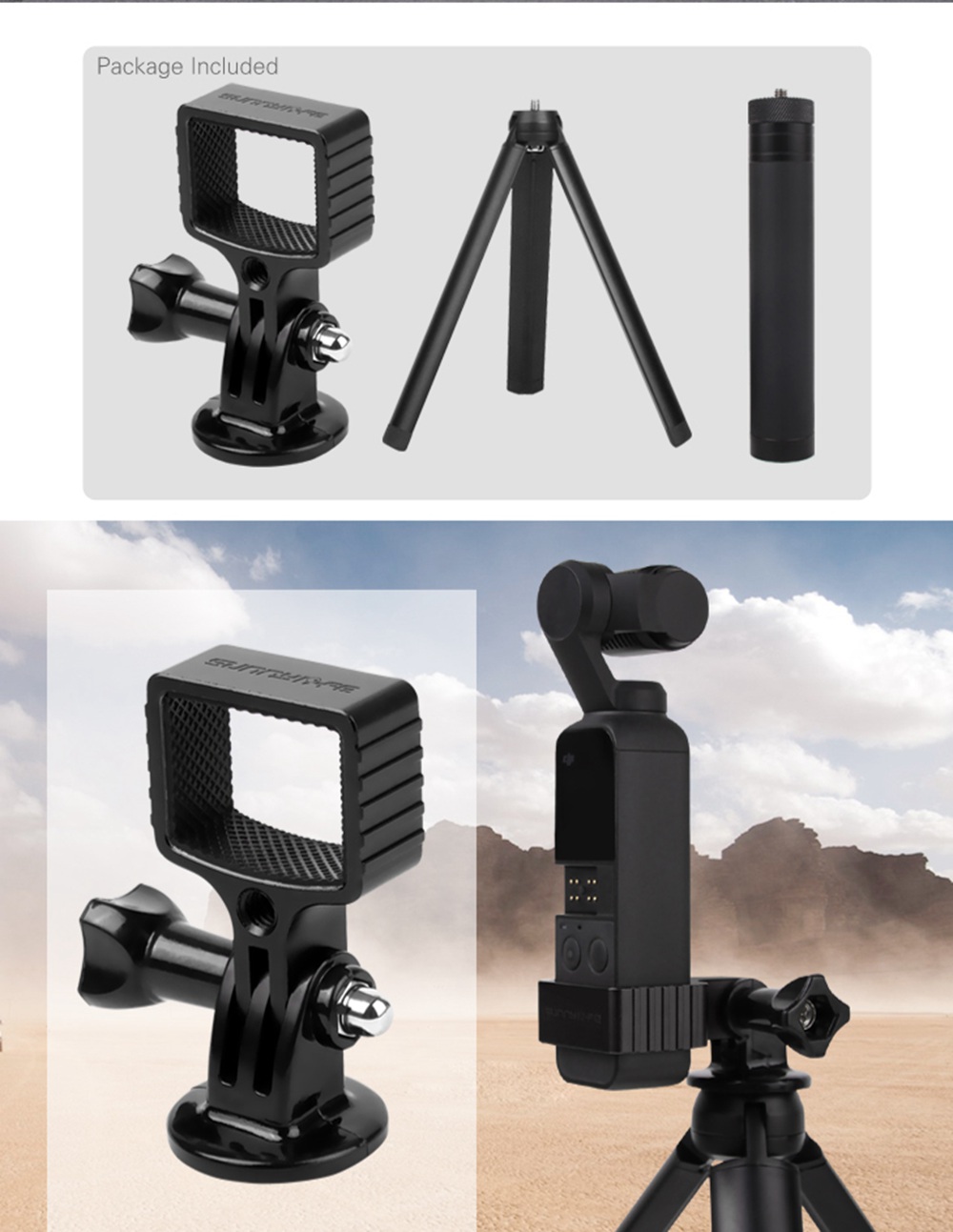 Sunnylife Expansion Accessories Metal Adapter + Tripod + Extension Rod Set for DJI OSMO Pocket Gimbal