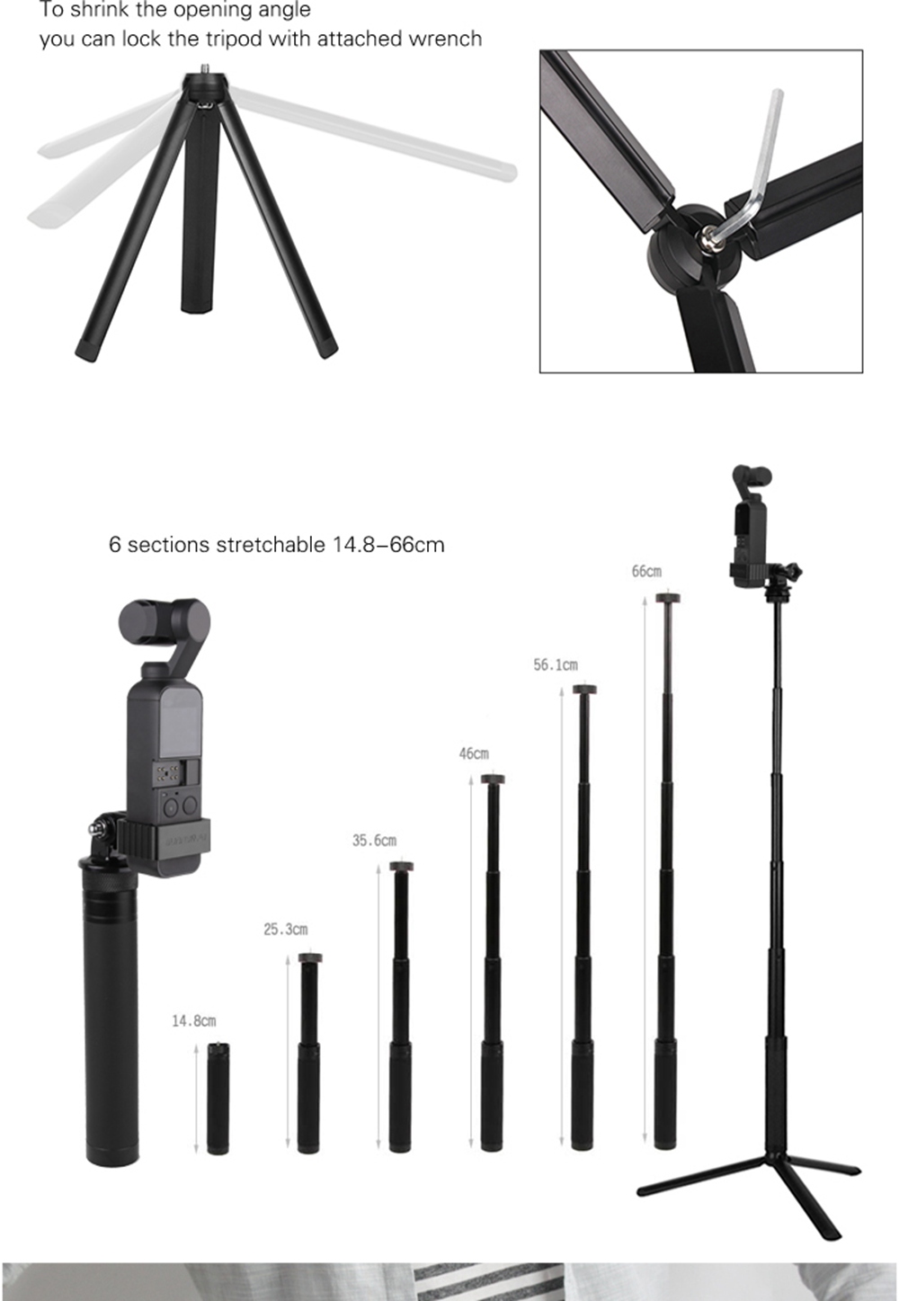 Sunnylife Expansion Accessories Metal Adapter + Tripod + Extension Rod Set for DJI OSMO Pocket Gimbal