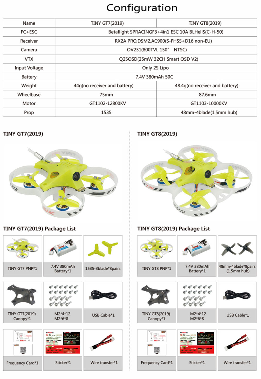 LDARC Tiny GT7 2019 75mm 2S Brushless Whoop RC Racing Drone BNF - Flysky Receiver