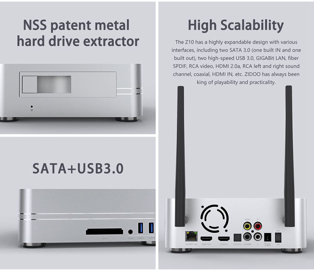 ZIDOO Z10  Realtek RTD1296 Blue-ray navigation 4K UHD TV Box Dual Band WiFi Gigabit LAN SATA 3.0 USB 3.0 Bluetooth