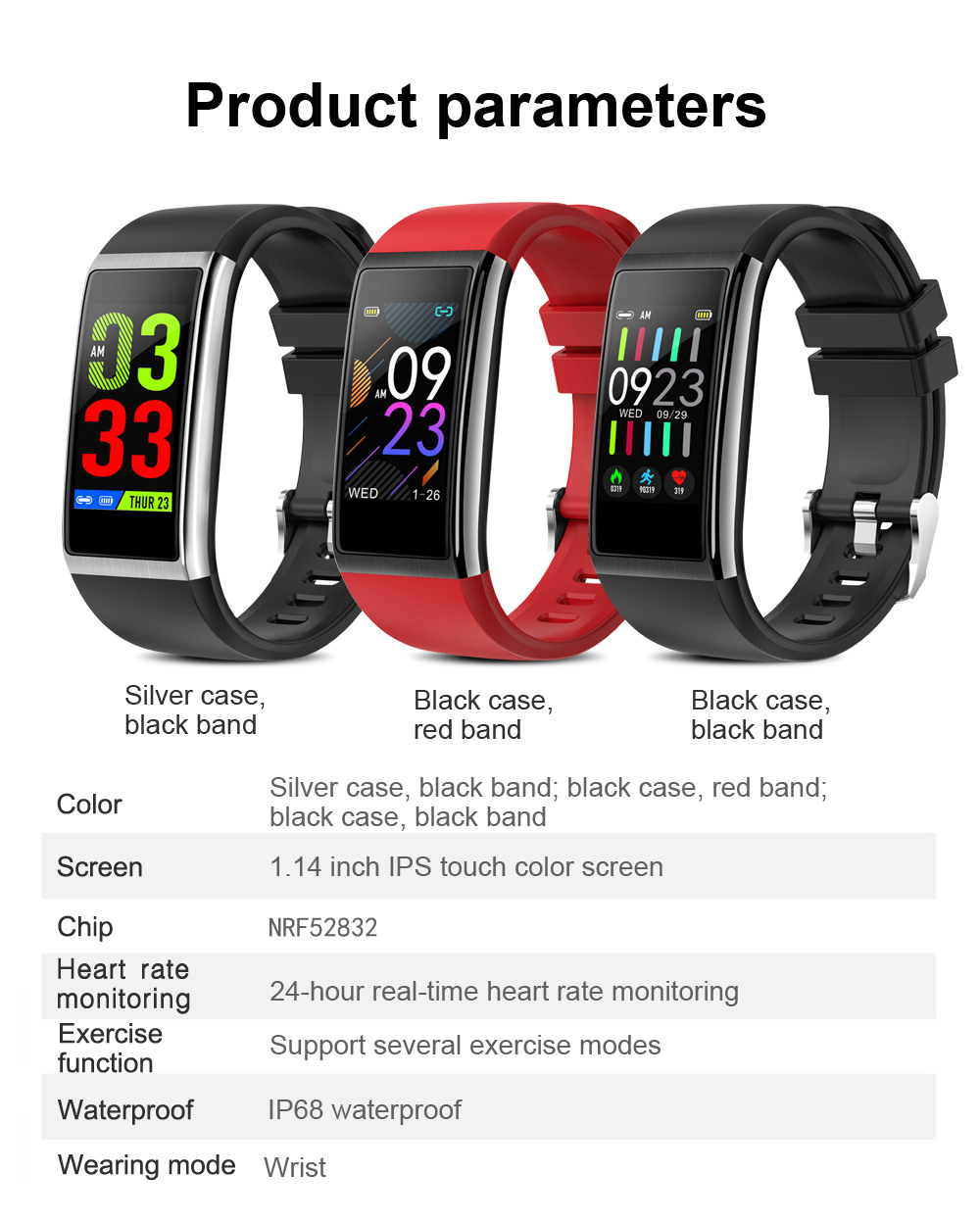 Makibes HR9 Smart Bracelet 1.14 Inch IPS Color Screen Continuous Heart Rate Monitor IP68 Water Resistant - Black