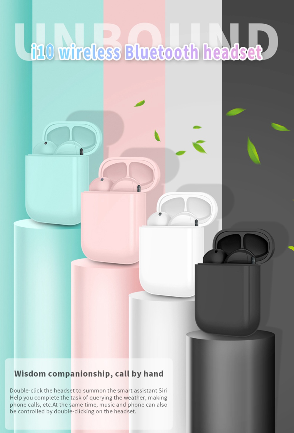 i10 TWS Bluetooth 5.0 Earbuds Button Control  About 4 Hours Working Time - White