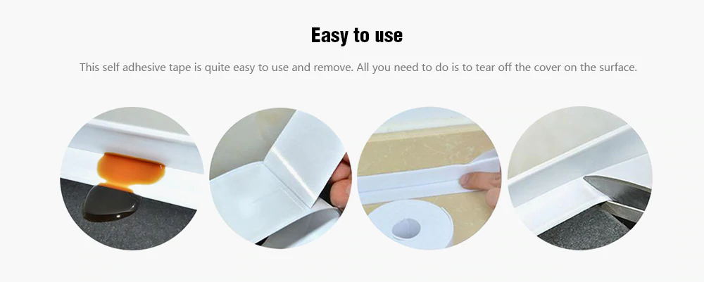 Self Adhesive Wall Seal Ring Tape for Kitchen Bathroom Water Resistant Mold Proof - White