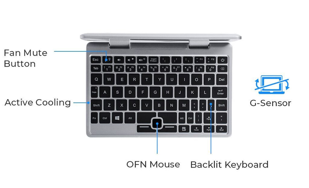 Topjoy Falcon 8-Inch Mini Laptop Intel&reg; Pentium&reg; Silver N5000 Quad-core IPS Screen 1920*1200 8GB RAM 256GB SSD Windows 10 - Silver