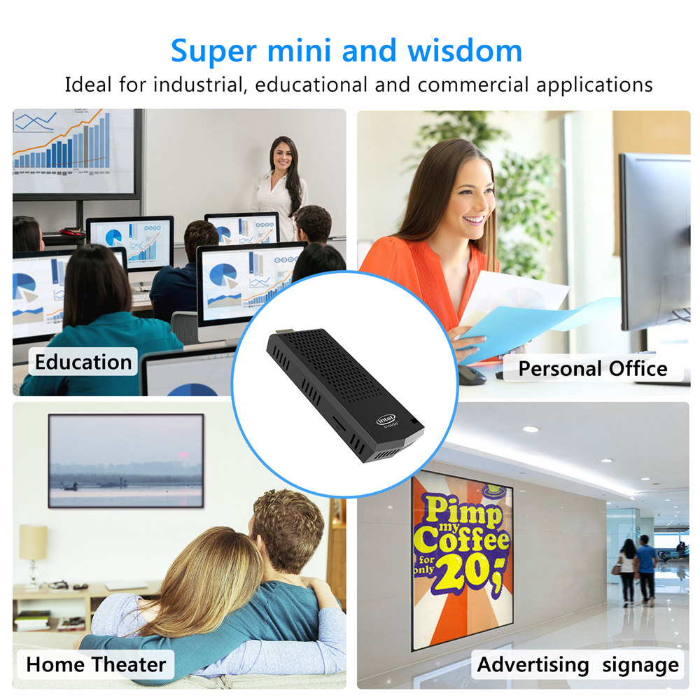 T6 Intel Atom x5-Z8350 Windows10 2GB/32GB 4K Mini PC WiFi Bluetooth USB3.0