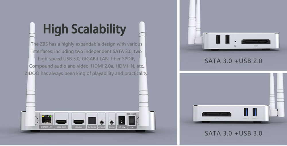 ZIDOO Z9S Realtek RTD1296 Android  2GB/16GB Blue-ray Navigation 4K UH TV Box  Dual Band WIFI Gigabit LAN SATA 3.0 USB 3.0 Bluetooth