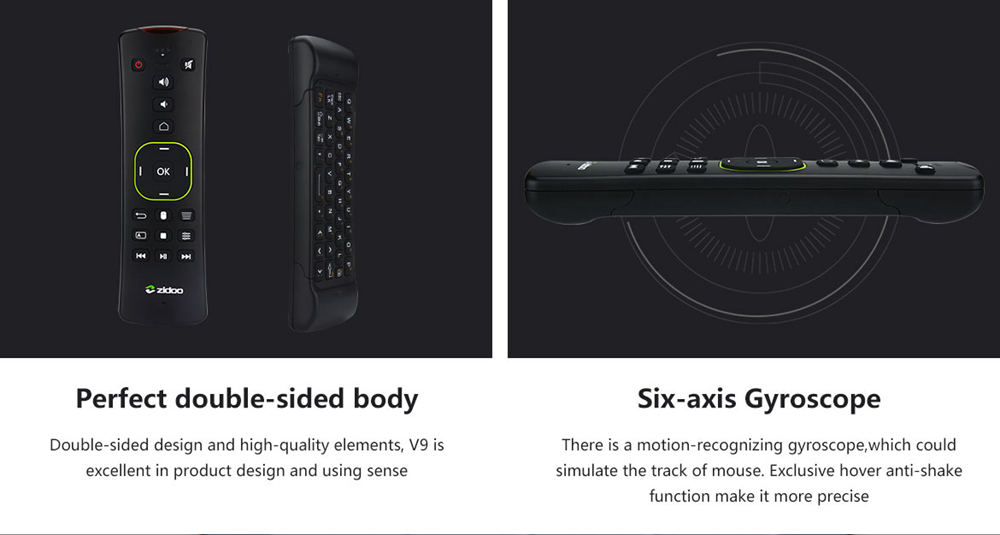 ZIDOO V9 2.4G Wireless Air mouse Keyboard with Six-axis Gyroscope LED Indicator