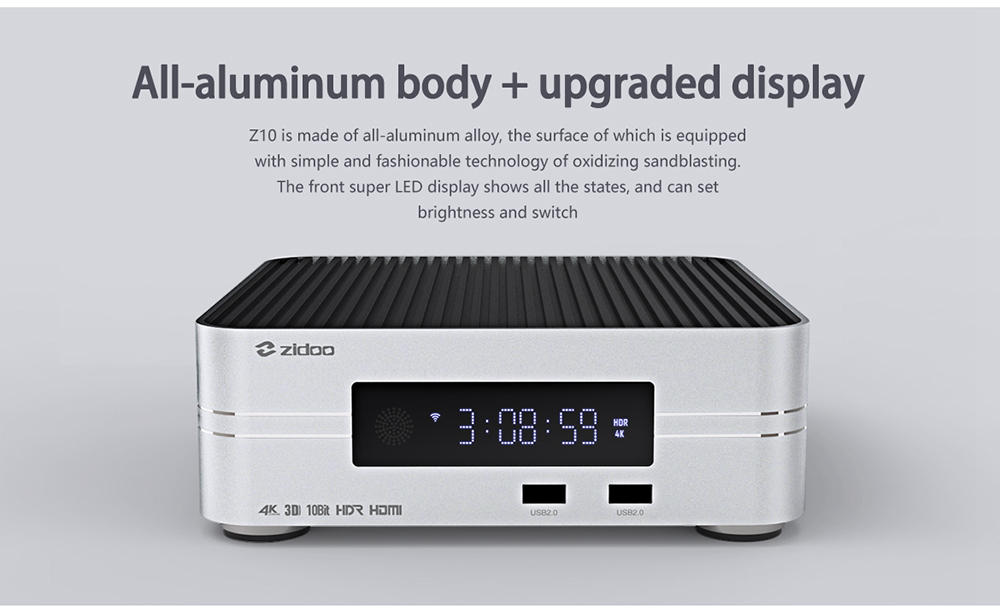 ZIDOO Z10  Realtek RTD1296 Blue-ray navigation 4K UHD TV Box Dual Band WiFi Gigabit LAN SATA 3.0 USB 3.0 Bluetooth