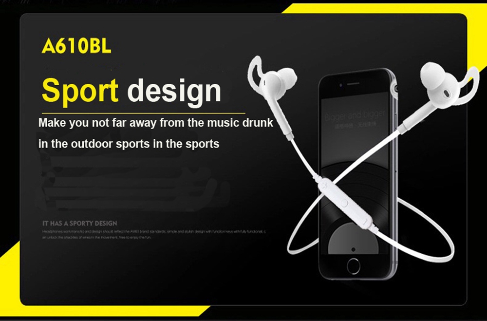 AWEI A610BL Bluetooth Earphones IPX4 Water Resistant - Black