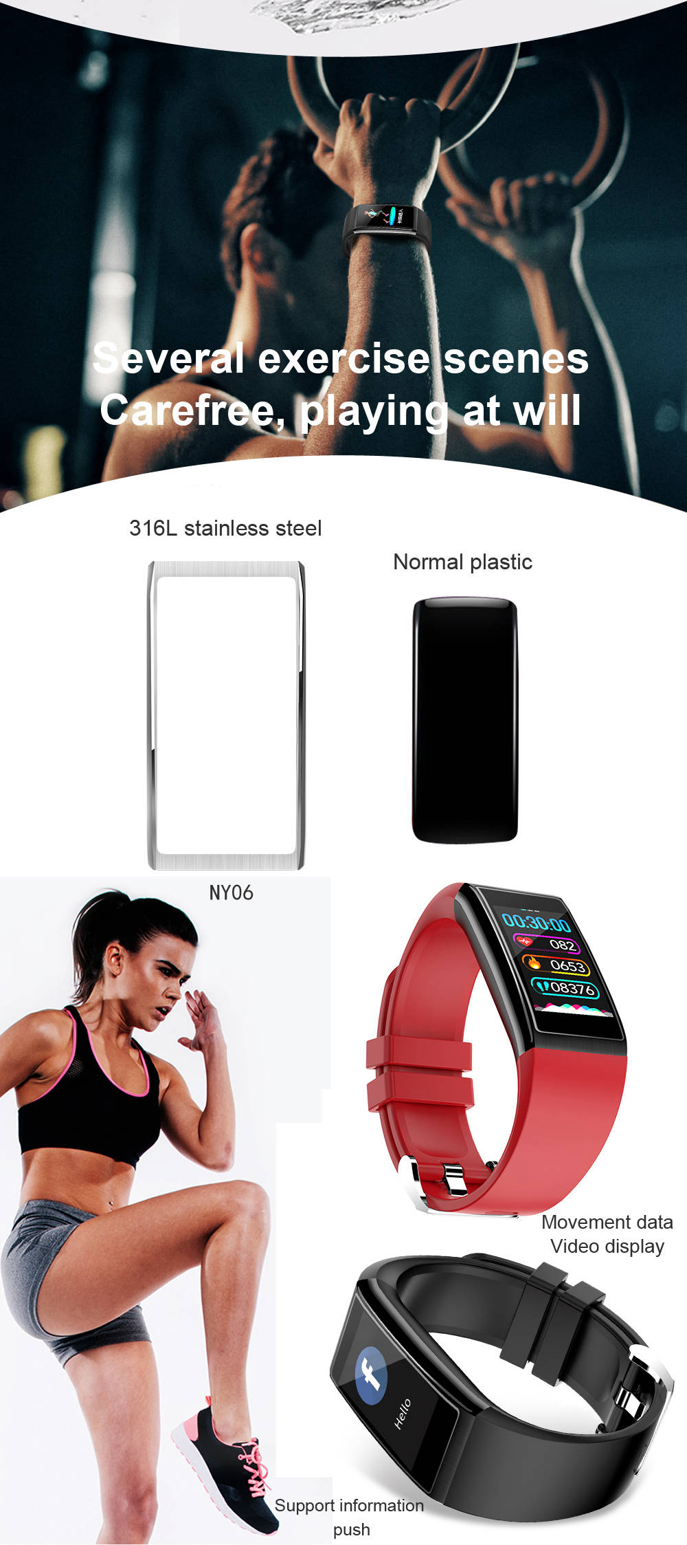 Makibes HR9 Smart Bracelet 1.14 Inch IPS Color Screen Continuous Heart Rate Monitor IP68 Water Resistant - Black