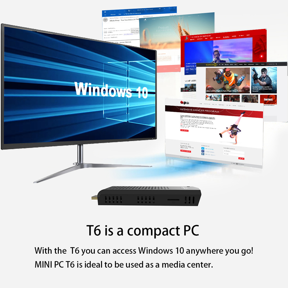T6 Intel Atom x5-Z8350 Windows10 2GB/32GB 4K Mini PC WiFi Bluetooth USB3.0