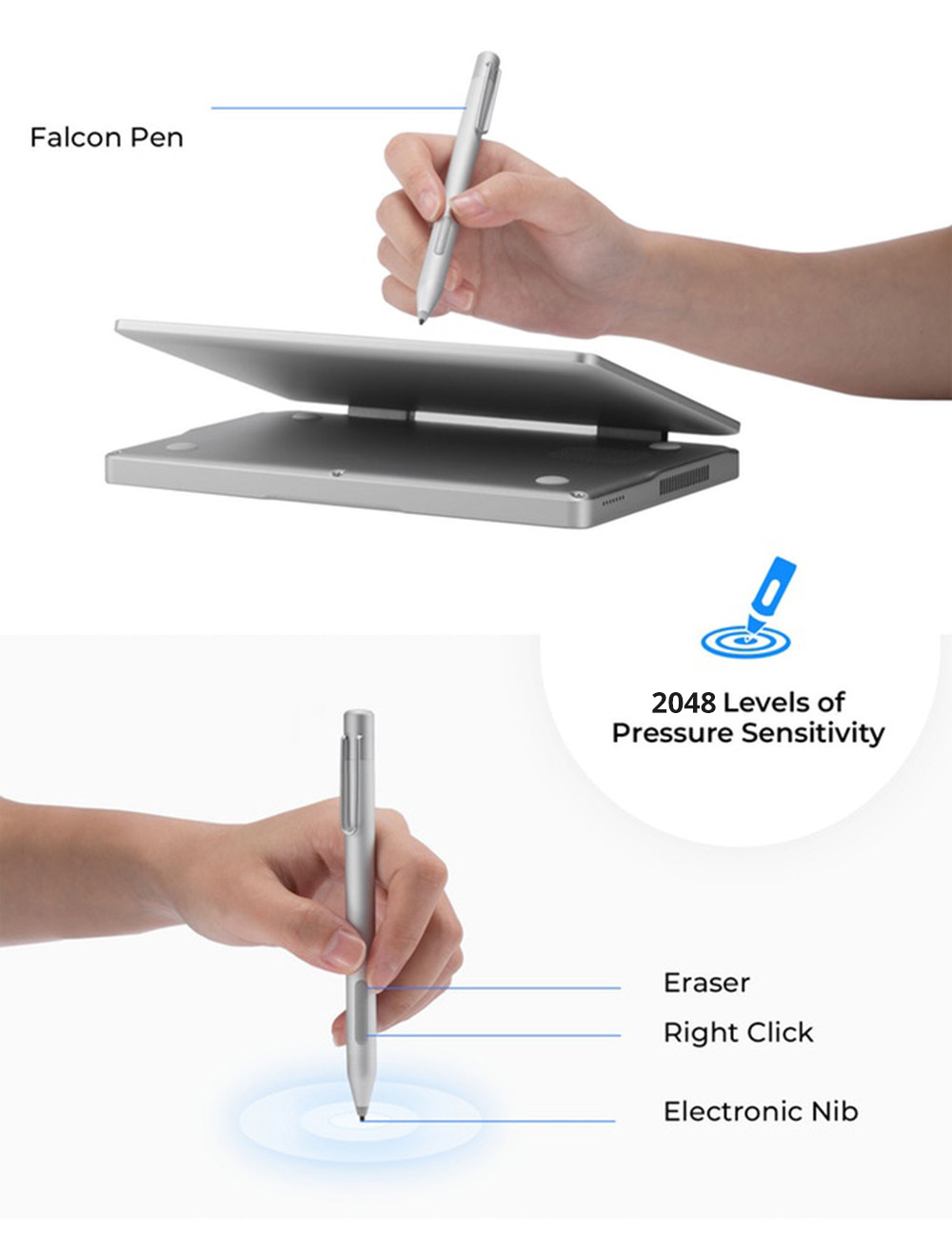 Topjoy Falcon 8-Inch Tiny Laptop Intel&reg; Pentium Silver N5000  Quad-core 8GB DDR4 RAM 256GB SSD Yoga Pocket Notebook Silver + 2048 Level Active Stylus Pen