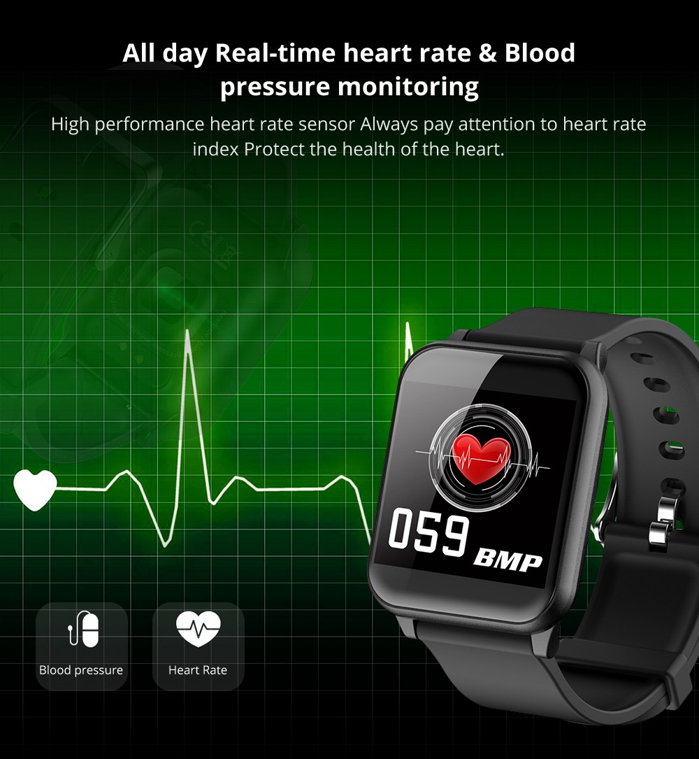 Makibes B02 Smartwatch 1.3 inch Round TFT IP67 Water Resistant  Fitness Tracker Blood Pressure Color UI Wristband - Black