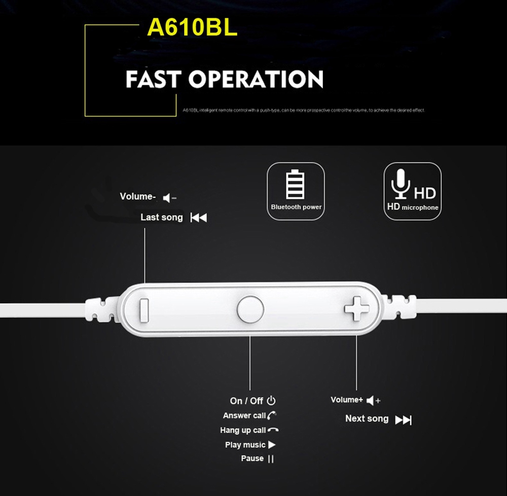 AWEI A610BL Bluetooth Earphones IPX4 Water Resistant - Black