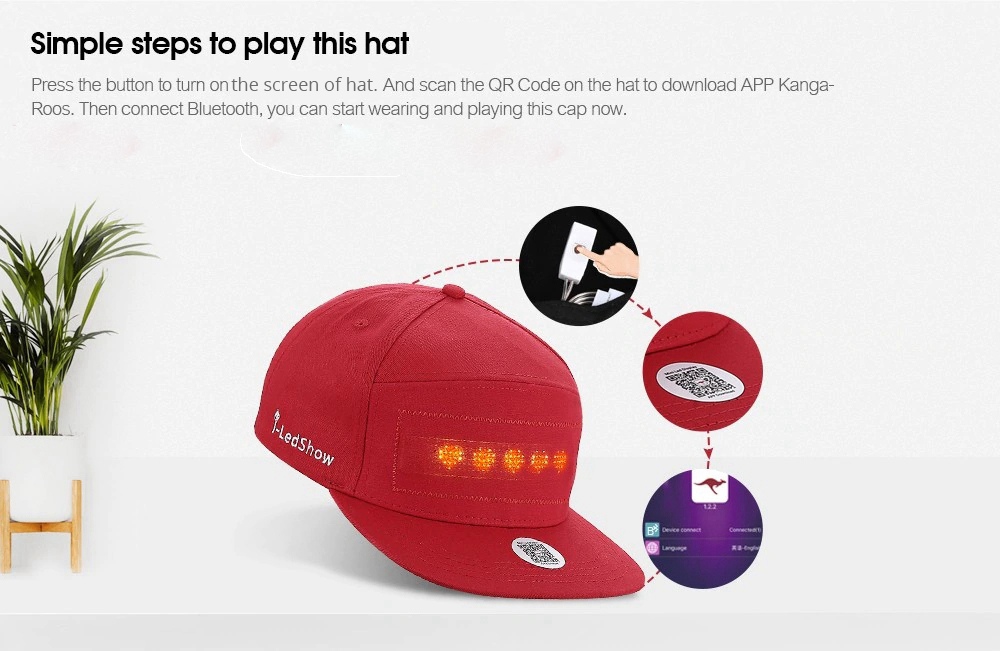 Unisex Sports Cap Mobile App Control Hat with LED Screen - Black