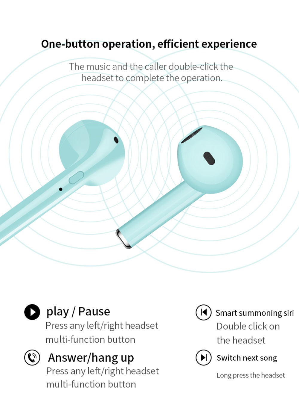 i10 TWS Bluetooth 5.0 Earbuds Button Control  About 4 Hours Working Time - White