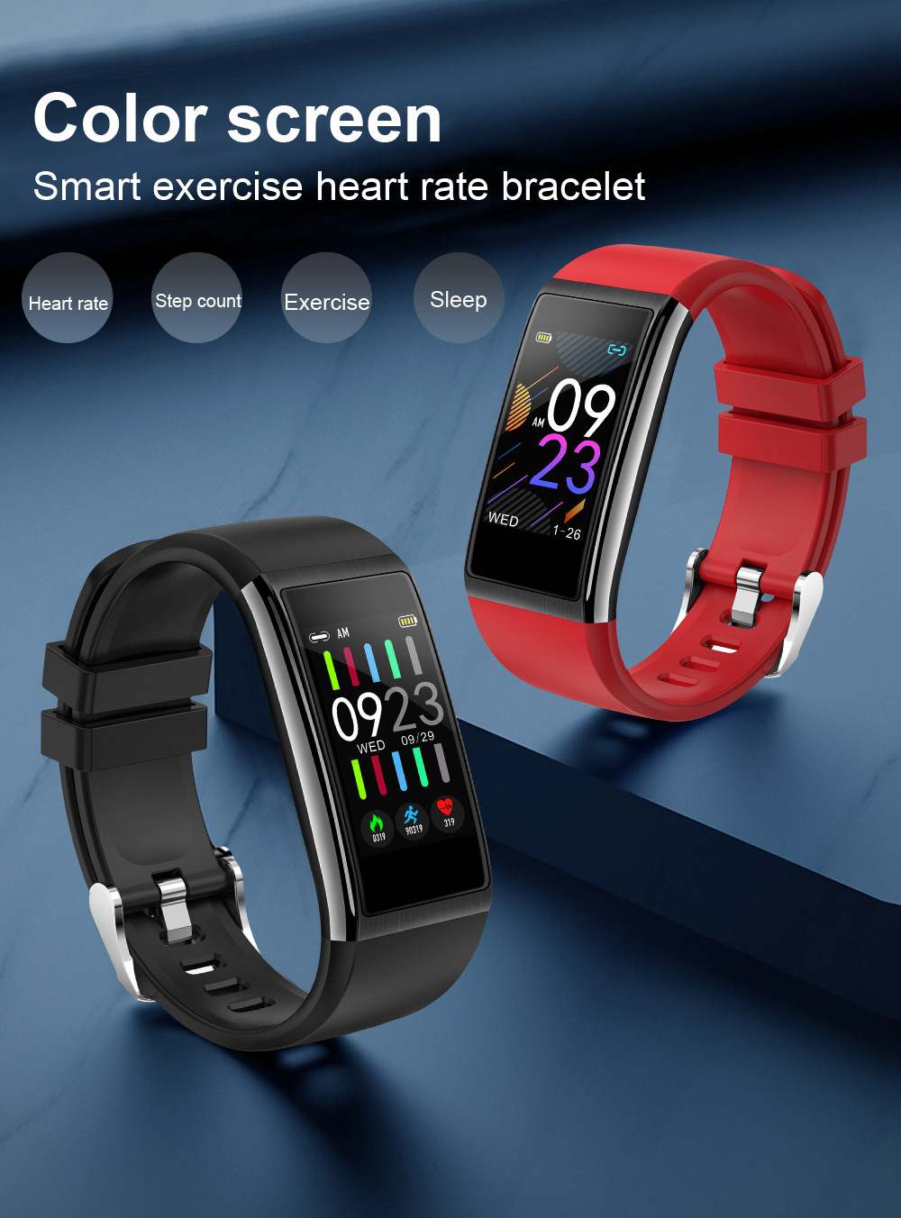 Makibes HR9 Smart Bracelet 1.14 Inch IPS Color Screen Continuous Heart Rate Monitor IP68 Water Resistant - Black