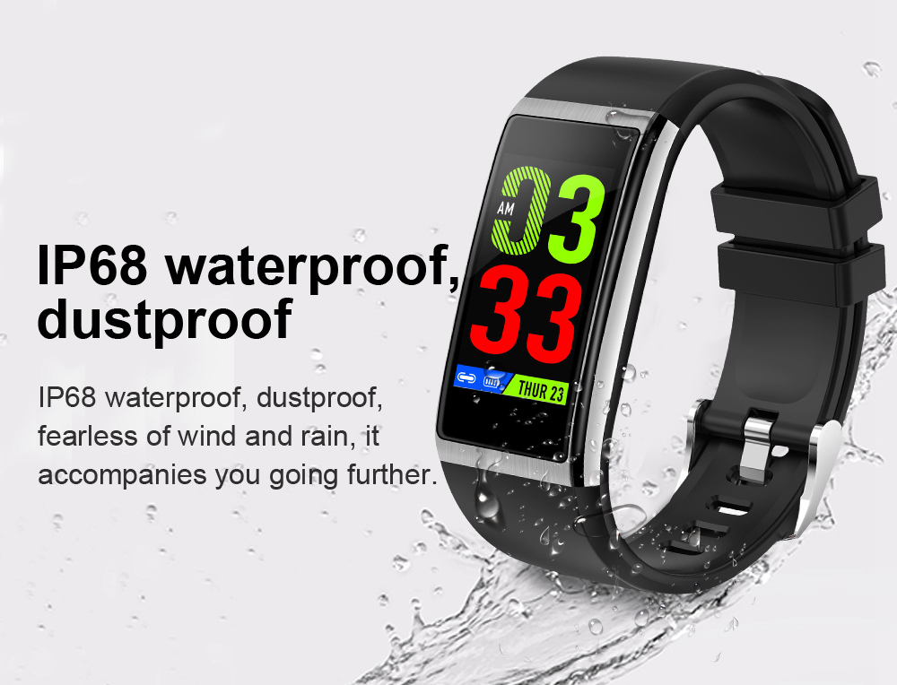 Makibes HR9 Smart Bracelet 1.14 Inch IPS Color Screen Continuous Heart Rate Monitor IP68 Water Resistant - Black
