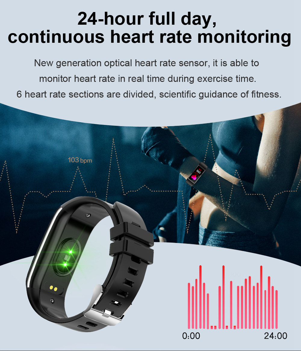 Makibes HR9 Smart Bracelet 1.14 Inch IPS Color Screen Continuous Heart Rate Monitor IP68 Water Resistant - Black