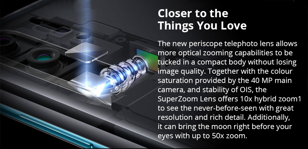 HUAWEI P30 Pro 6.47 Inch 4G LTE Smartphone Kirin 980 8GB 256GB 40.0MP+20.0MP+8.0MP+TOF Quad Rear Cameras Android 9.0 NFC In-display Fingerprint Wireless Charge - Black