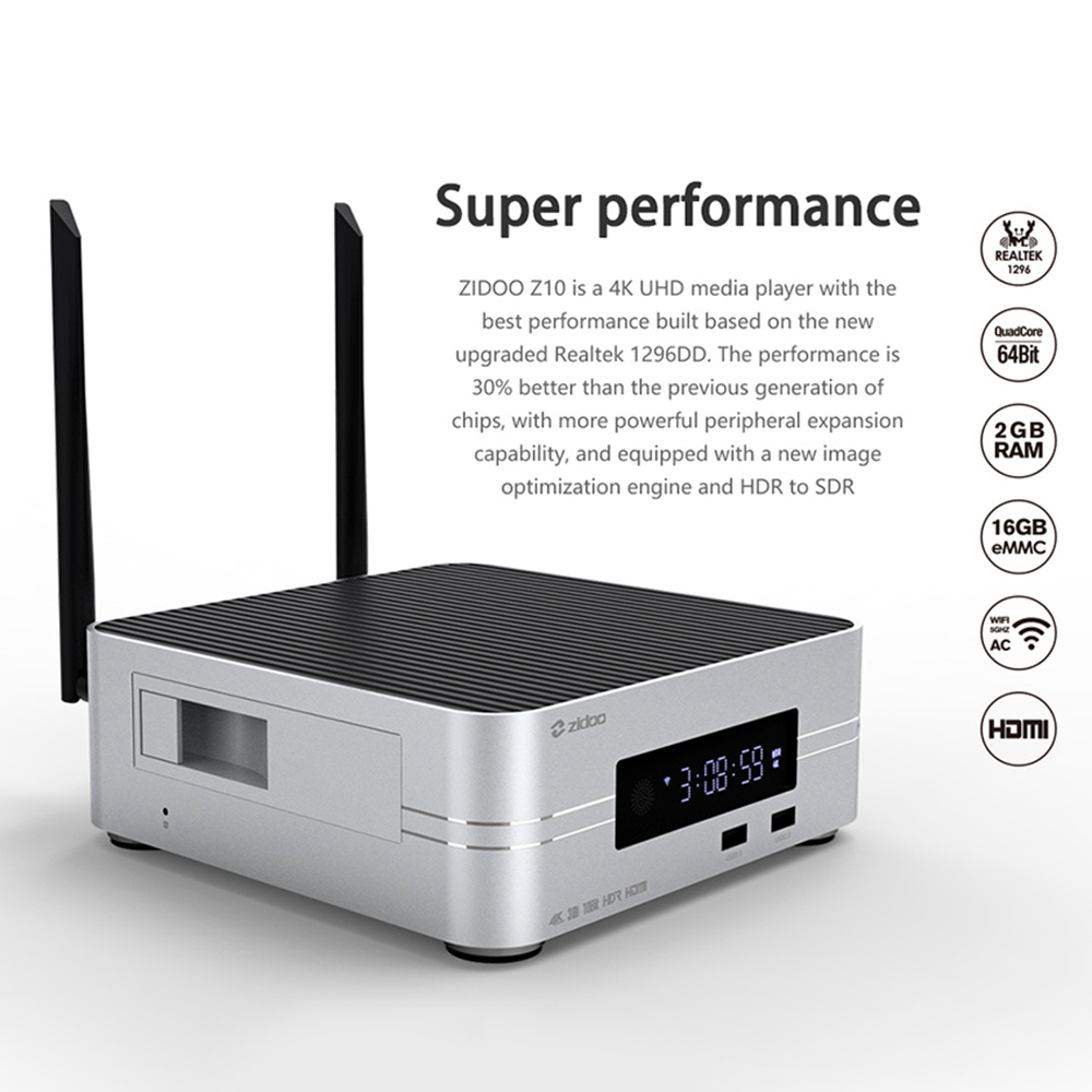 ZIDOO Z10  Realtek RTD1296 Blue-ray navigation 4K UHD TV Box Dual Band WiFi Gigabit LAN SATA 3.0 USB 3.0 Bluetooth