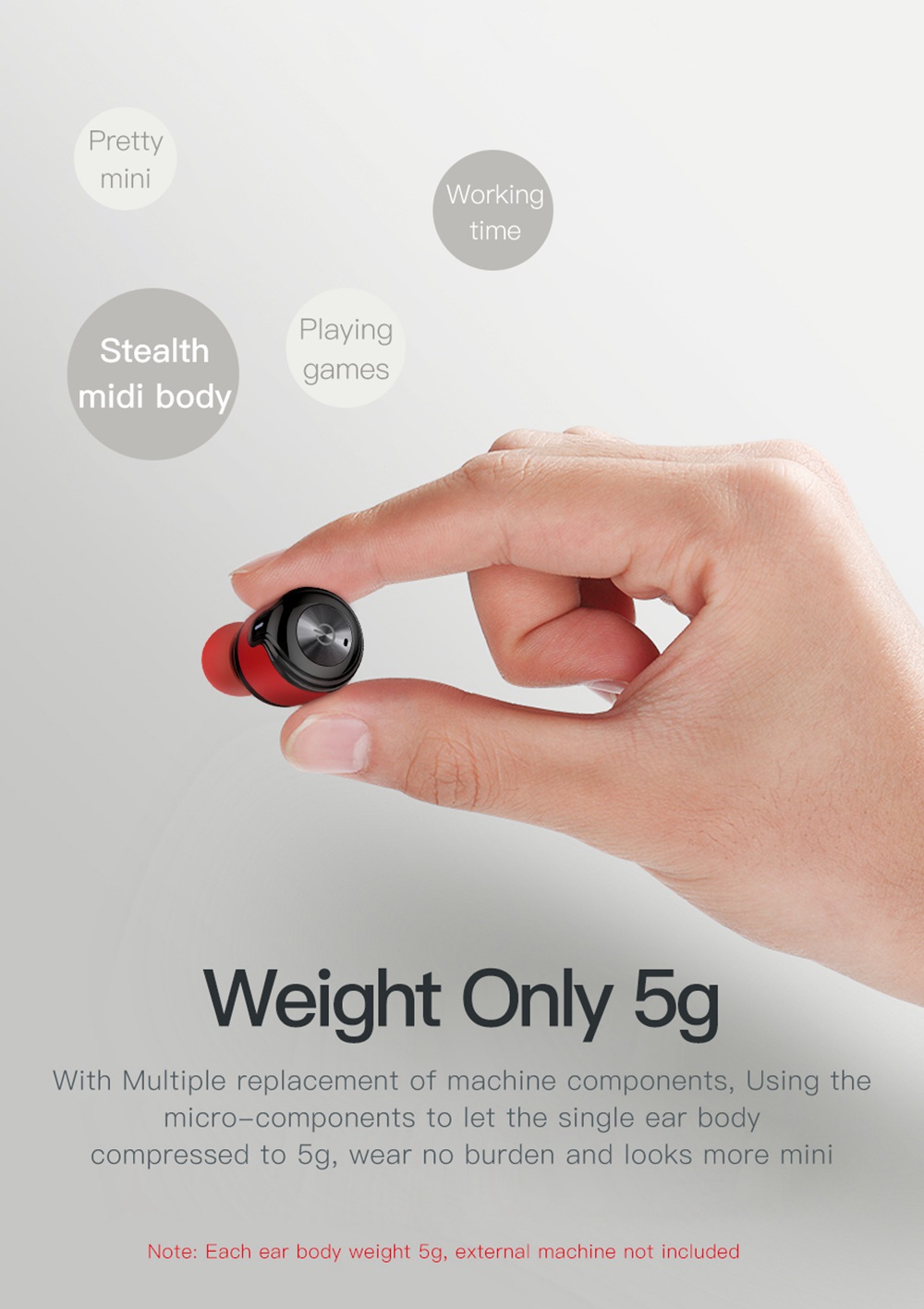 Awei T8 TWS Bluetooth 4.2 3D Stereo Wireless In-Ear Earphones Charging Box 700 mAh - Red