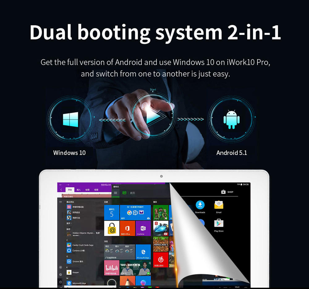 Alldocube Cube iWork10 Pro 2-in-1 Tablet Intel Cherry Trail Z8350 Quad Core (White+Silver) + Magnetic Docking Keyboard with Touch Panel (Silver)