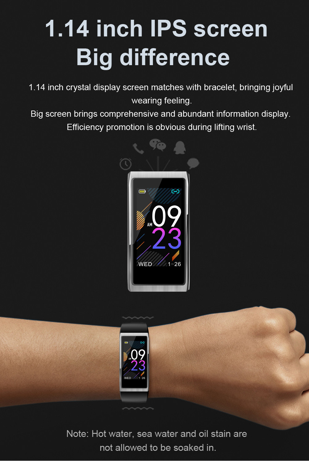 Makibes HR9 Smart Bracelet 1.14 Inch IPS Color Screen Continuous Heart Rate Monitor IP68 Water Resistant - Black