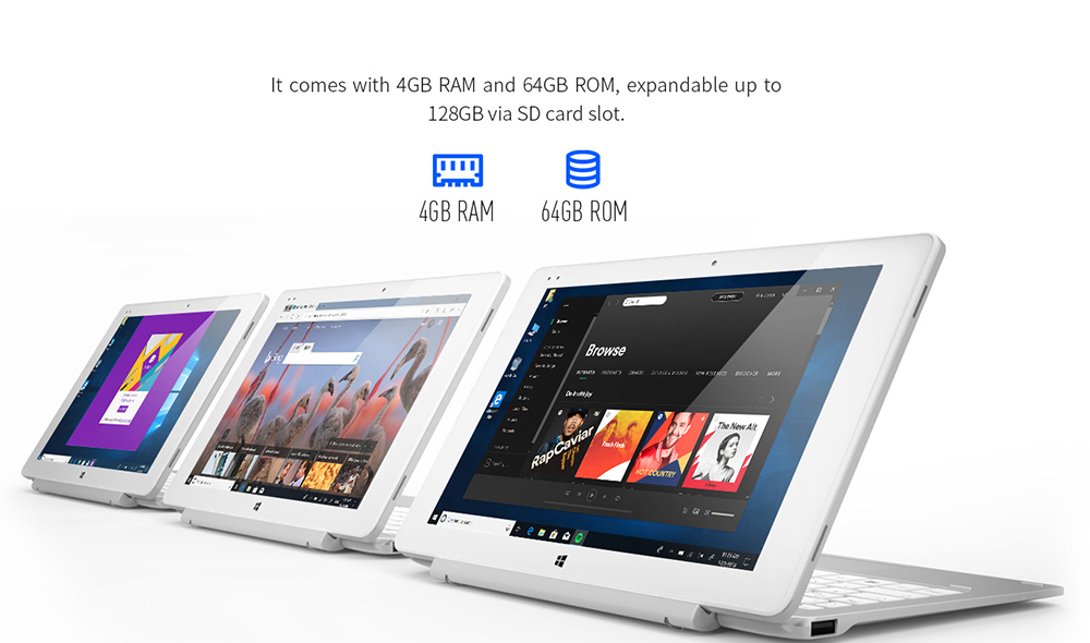 Alldocube Cube iWork10 Pro 2-in-1 Tablet Intel Cherry Trail Z8350 Quad Core (White+Silver) + Magnetic Docking Keyboard with Touch Panel (Silver)