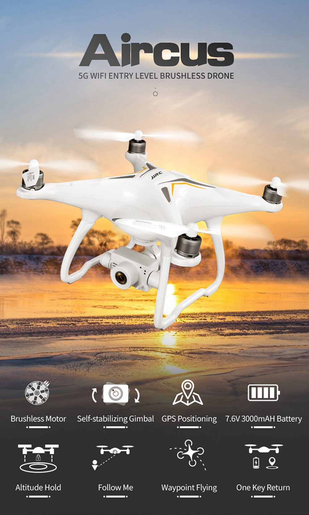 JJRC X6 Aircus 5G WIFI Dual GPS RC Drone With 1080P 2-Axis Self-stabilizing Gimbal Follow Me Mode RTF - Two Batteries