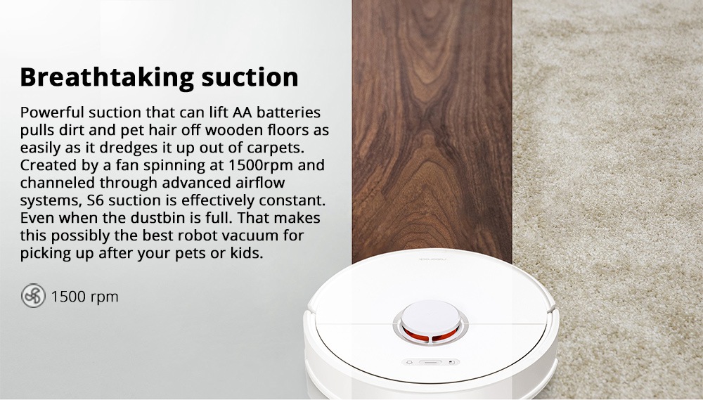 Roborock S6 Robot Vacuum Cleaner APP Virtual Wall 2000Pa Suction LDS Lidar Scanning 5200mAh Global Version - White