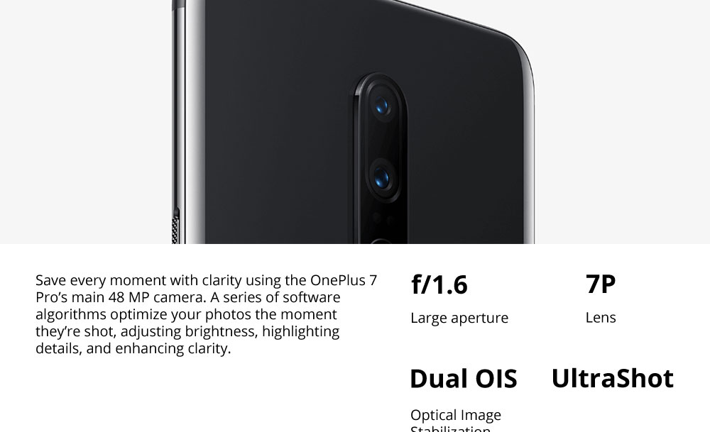 OnePlus 7 Pro Pop-up Camera 6.67 Inch 4G LTE Smartphone Snapdragon 855 8GB 256GB 48.0MP + 8.0MP + 16.0MP Triple Rear Cameras Android 9 In-display Fingerprint NFC Fast Charge Global ROM - Mirror Grey
