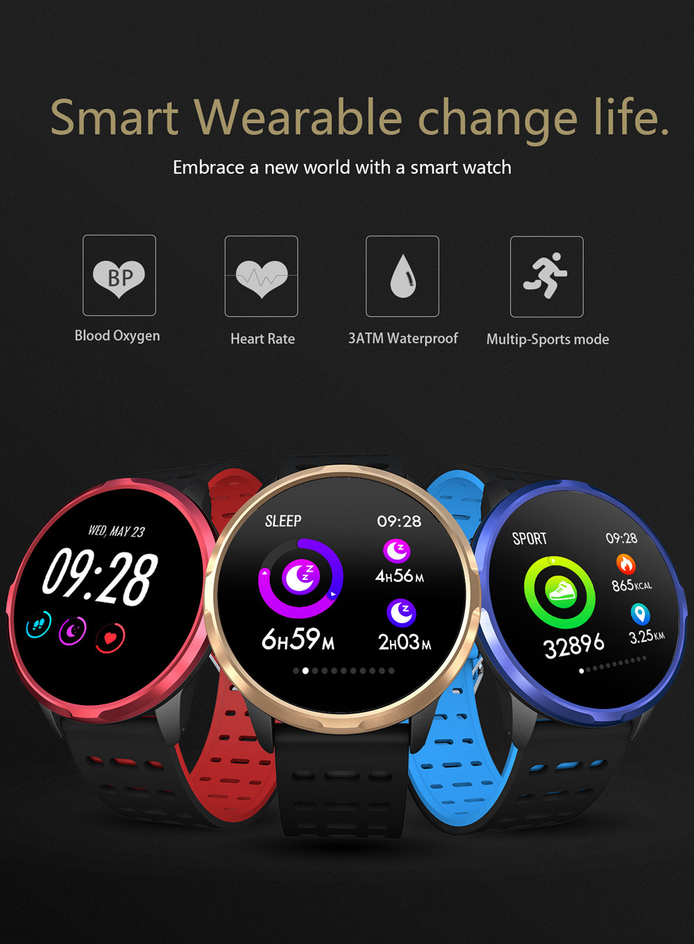 Makibes B05 Smart Watch 1.3 Inch IPS Screen Heart Rate Blood Pressure Monitor IP67 Fitness Tracker Smartband - Red