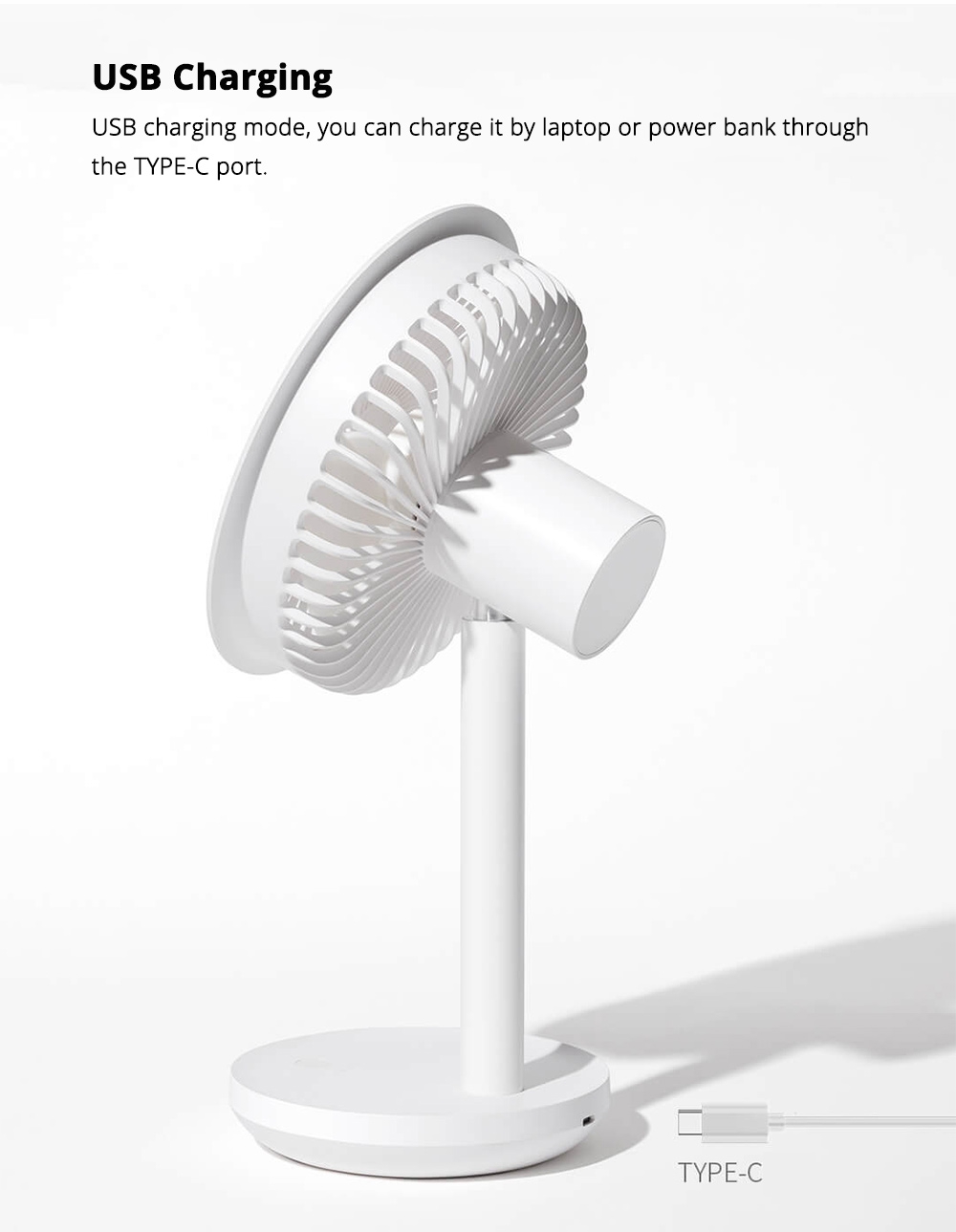 Xiaomi SOLOVE Desktop Fan Three Speeds 4000mAh Removable & Wireless Design Oscillating Fans - White