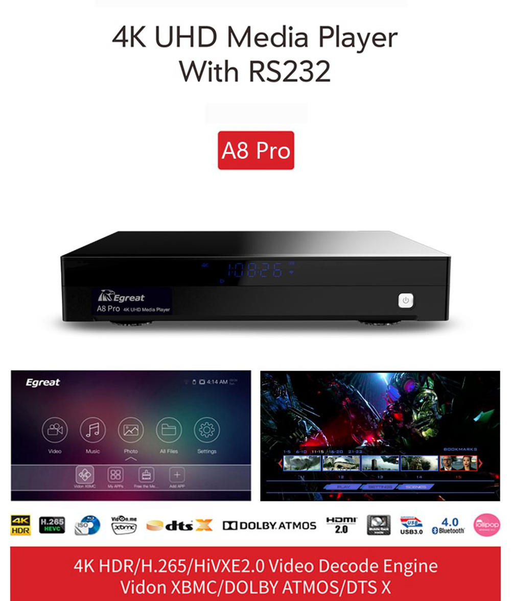 Egreat A8 Pro Hi3798CMV200 Android 2GB/8GB Blu-ray 4K UHD Media Player WiFi Gigabit LAN 3D Dolby