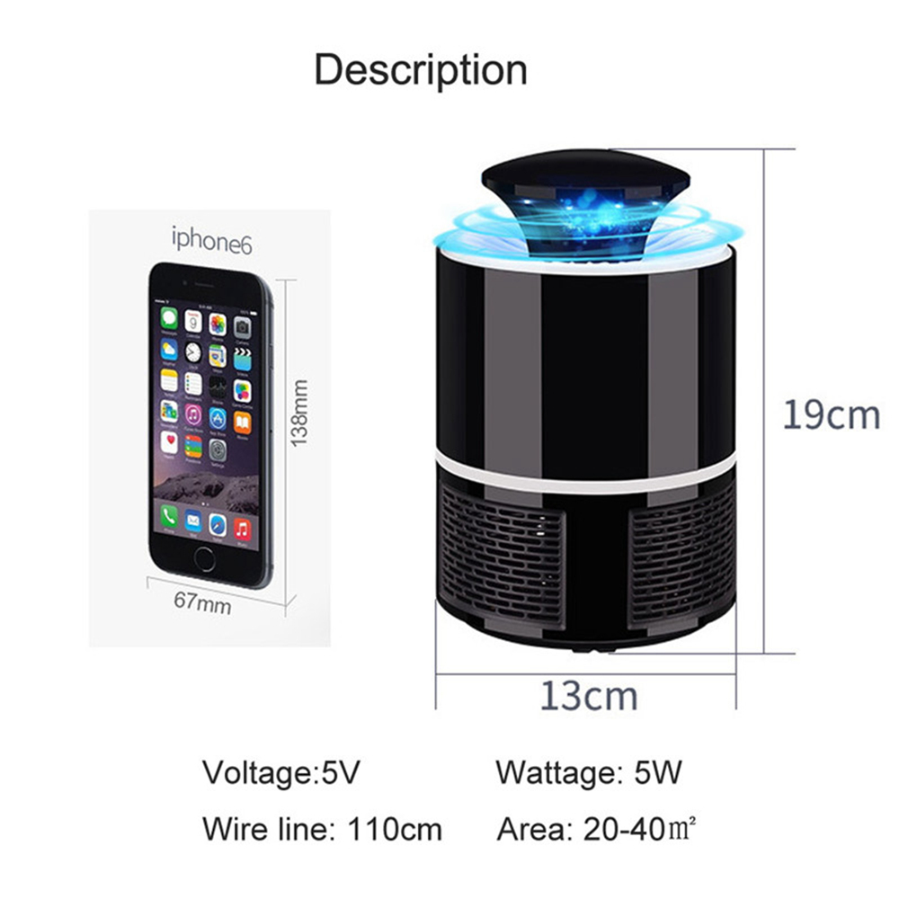Electric Mosquito Killer Lamp USB Fly LED Trap Lamp Bug Zapper - Black